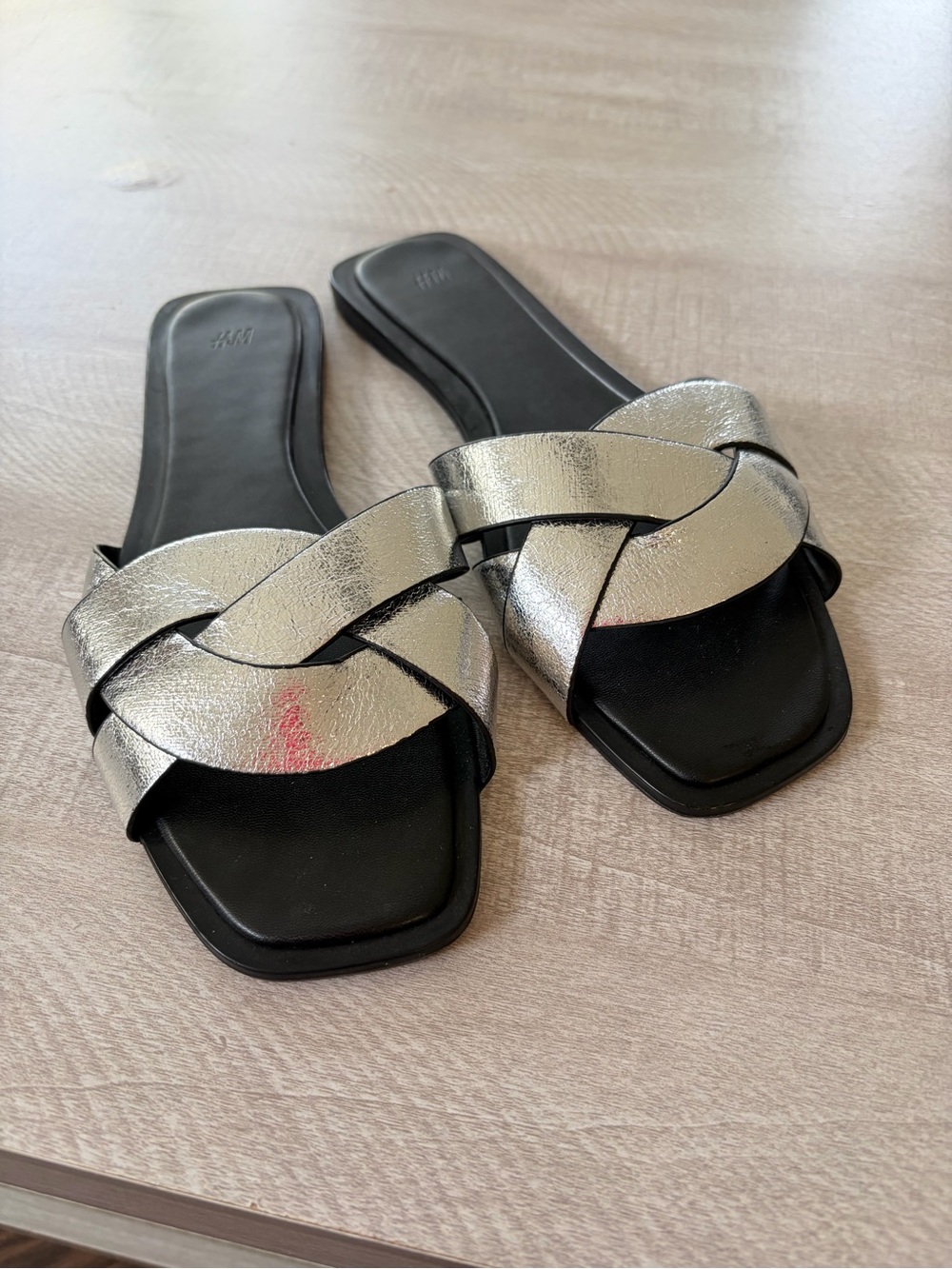 Metallic Silver Braided Slide Sandals - H&M